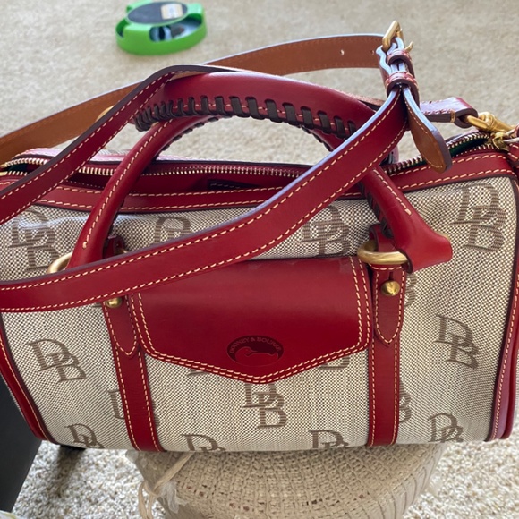 Dooney & Bourke jacquard logo Florentine signature canvas satchel red trim new - Picture 6 of 6
